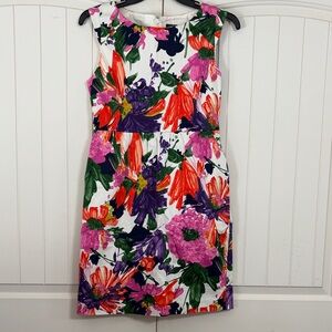 J. Crew White Floral Mini Dress with Pink, Purple & Orange Blooms